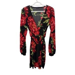 UK2LA Womens Floral Mesh Wrap Mini Dress Small Romantic Coquette Whimsigoth